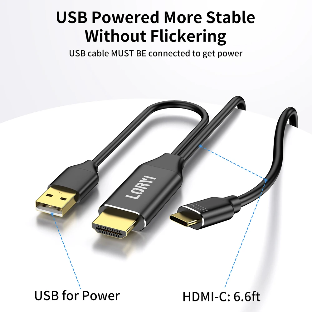 LORYI 6.6Ft HDMI TO Type C Adaptor Cable 4K/60Hz Touchable Portable Monitor HDMI to USB-C Cord For MacBook Pro Nreal air iMacXPS