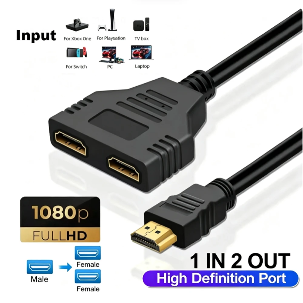 1080P 1 In 2 Out HDMI-compatible Splitter Cable For XBox/PS4/PS3/DVD/PC/Laptop/TV 2 Dual Port HD Splitter Adapter Accessories