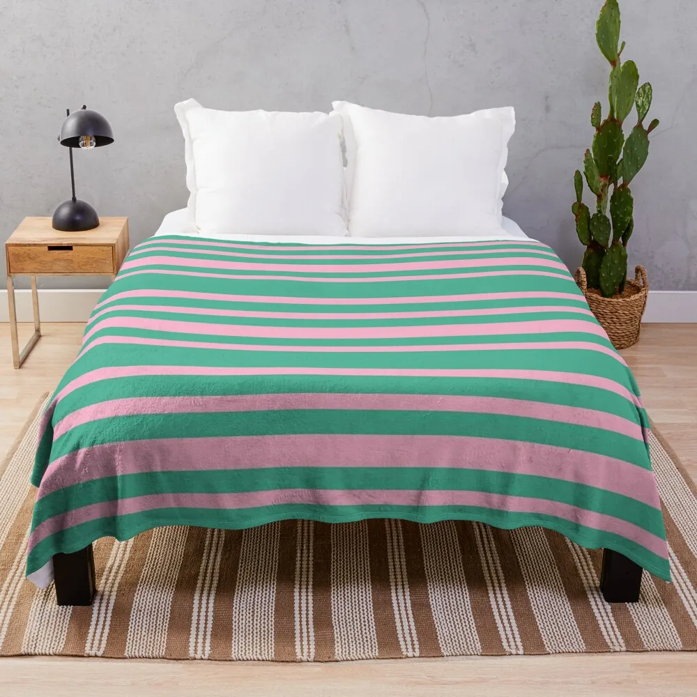 

Fun Barcode Stripes - Green and Pink Throw Blanket Soft Beds Heavy warm for winter Soft Blankets