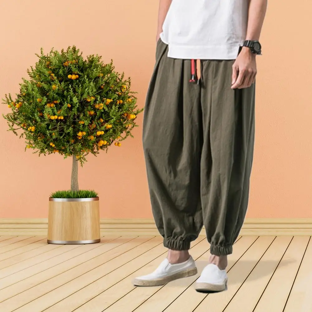 Popular Mid Waist Pockets Baggy Pants Male Men Trousers Pockets Lace-up Harem Pants for Jogging Running Fitness