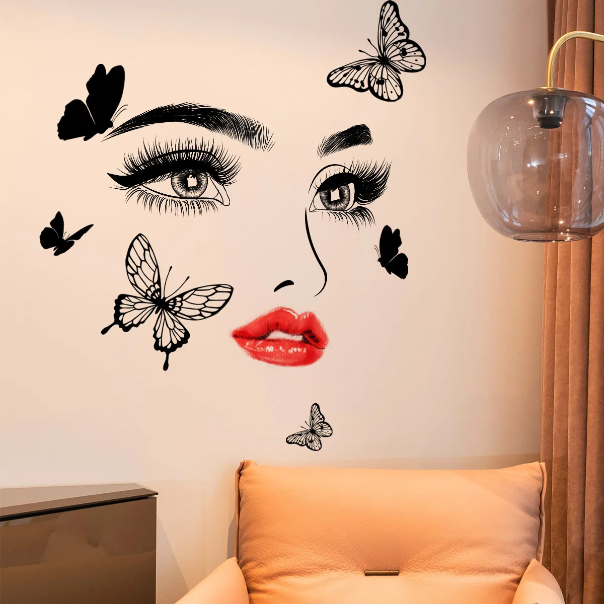 3d red lip girl wall sticker home decoration self adhesive buttterfly with eye salon wall art decal sticker