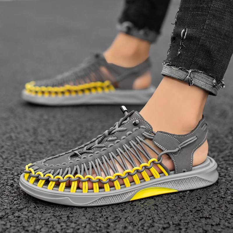 Summer Men Sandals Fashion Handmade Weaving Beach Sandals Design Slip On Breathable Loafer Men Casual Outdoor Sandals