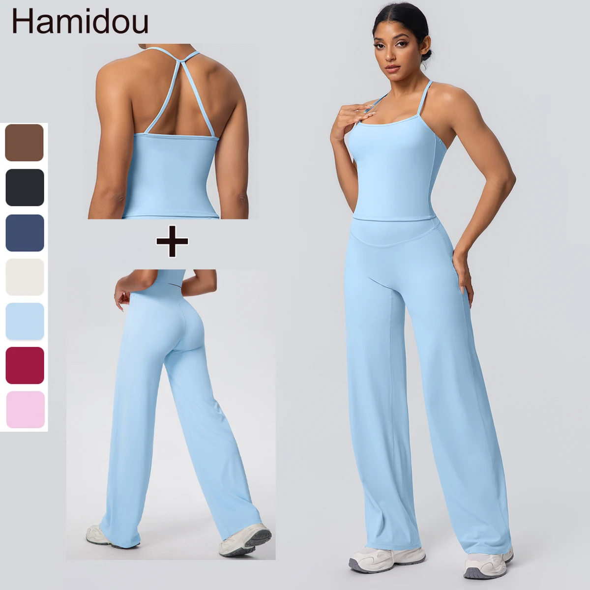 Sexy Solid Color Strap Vest Yoga Pants Set Women Outdoor Running Quick Drying Sports Fitness Clothing Gym Tummy Control Yoga Set