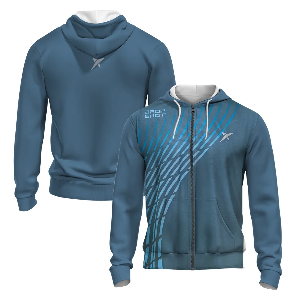 Men's Ripple Blue Stripe 3D Printed Autumn and Winter Zipper Hoodie Men's Tennis Badminton Sports Zipper Hoodie Loose Jacket