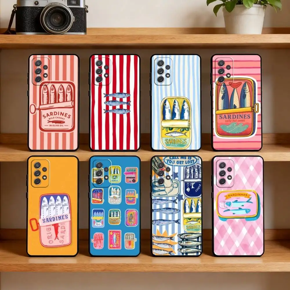 

Cute Sardines Fish Art Phone Case For Samsung Galaxy A73,A72,A71,A70,A52,A51 Others Soft Black Cover