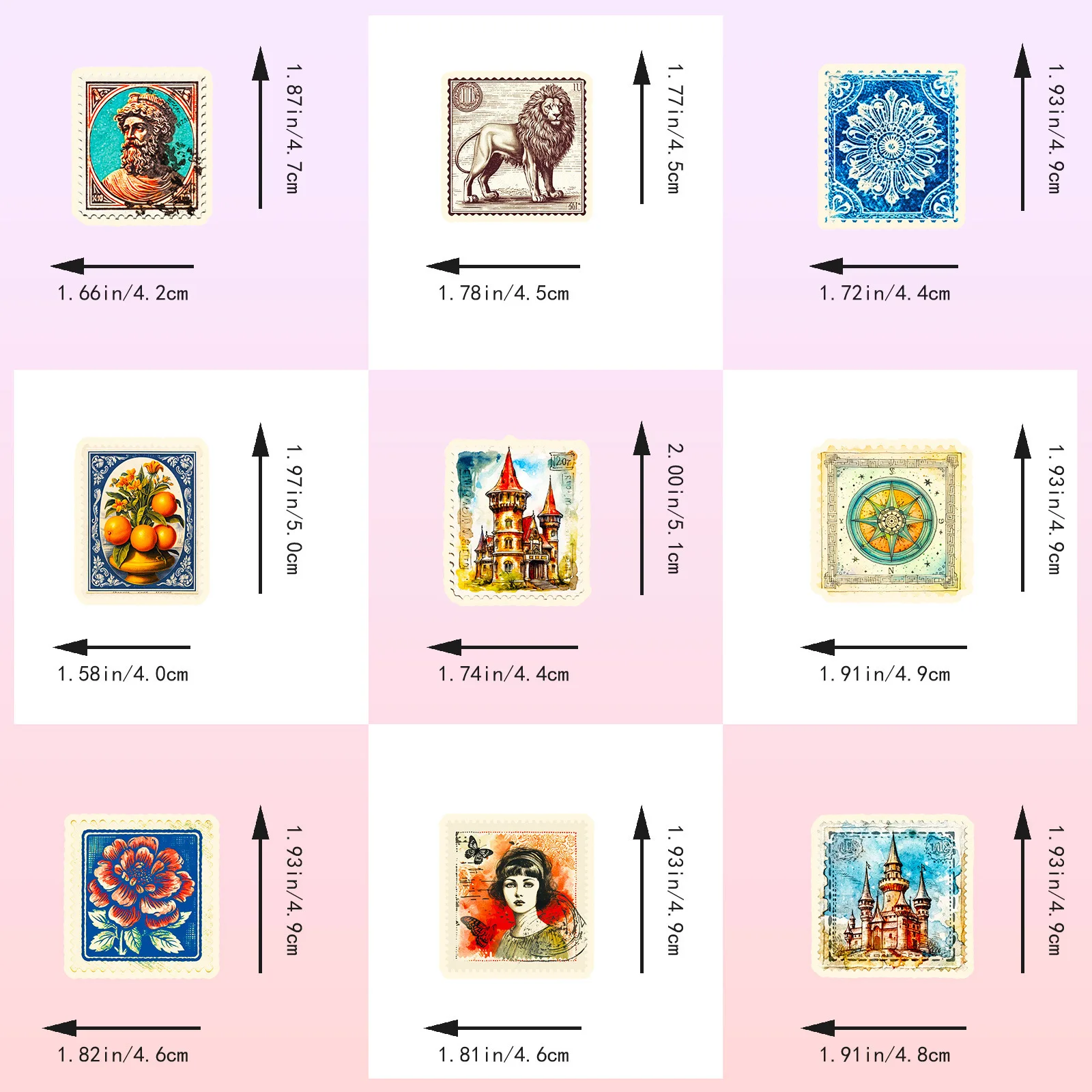 50/100PCS Retro Stamp Style Sticker European Theme Decor Decals Mobile Phone Laptop Diary Guitar Car Luggage Stationery Stickers