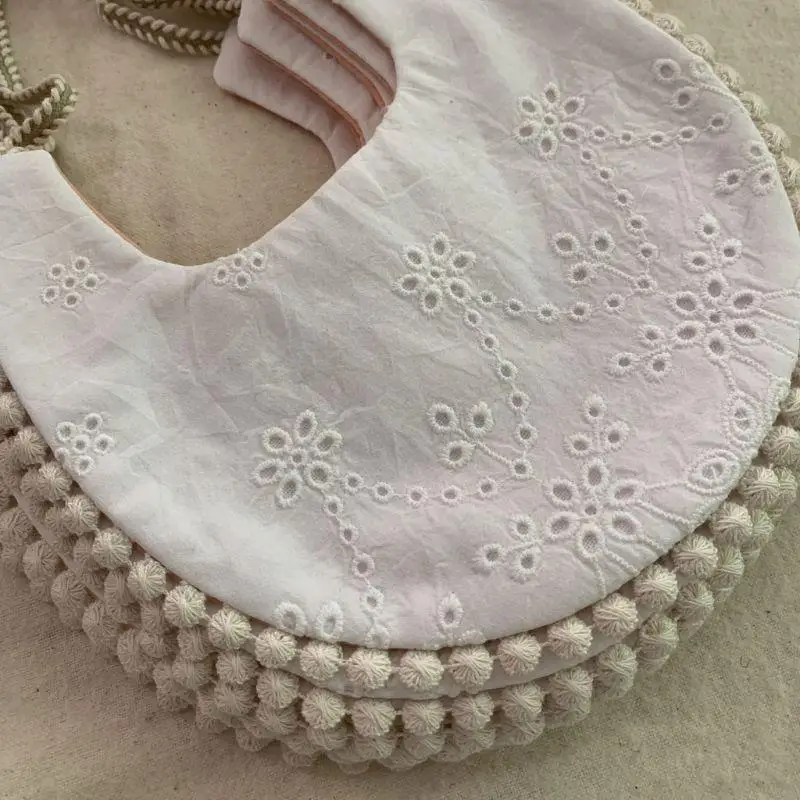 T8UD Cotton Bib Kid Floral Towel Dinner Feeding double-deck Girl Bibs Lace Trim