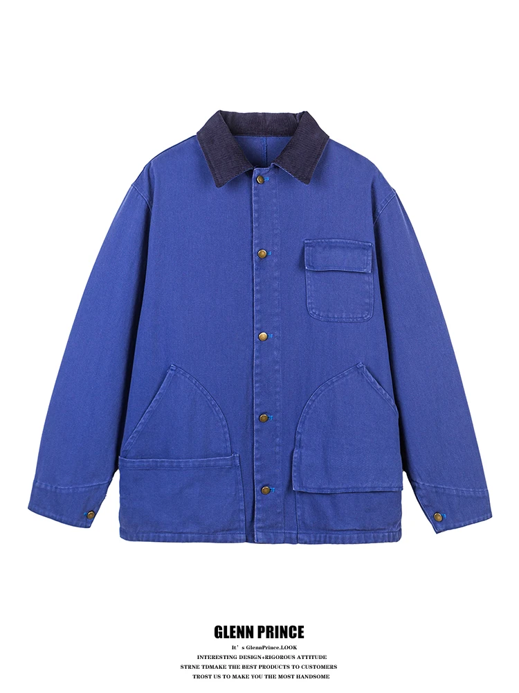 

Мужская винтажная куртка-жакет American Barn с контрастным воротником, повседневная рабочая одежда свободного кроя, весна...