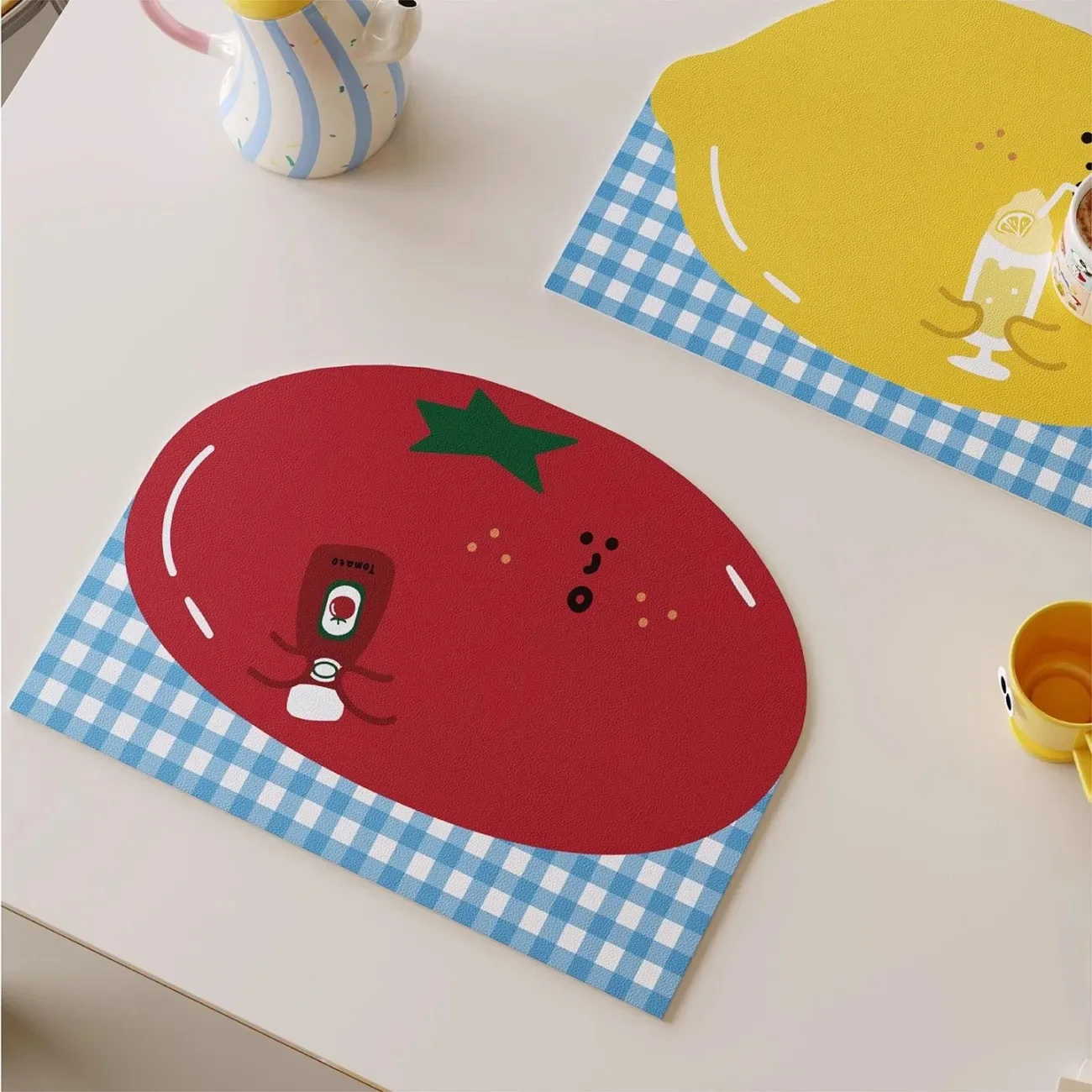 VIKAMA Cartoon Lemon Tomato Check Dish Drying Mat Waterproof Non Slip Quick Absorbent Coffee Table Kitchen Draining Pad