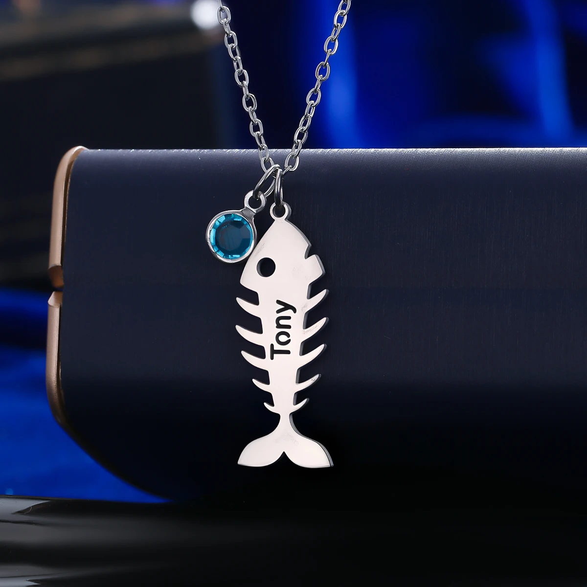 

Personalized Name Necklace Fishbone Pendant Customized Name Women's Clavicle Choker Antioxidant Stainless Steel Jewelry Gifts