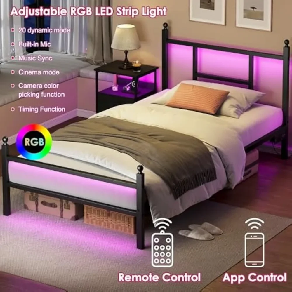 Double Bed Rack with Charging Station, Metal Bed Rack with Ports and Sockets, Double Bed Rack with Storage Space