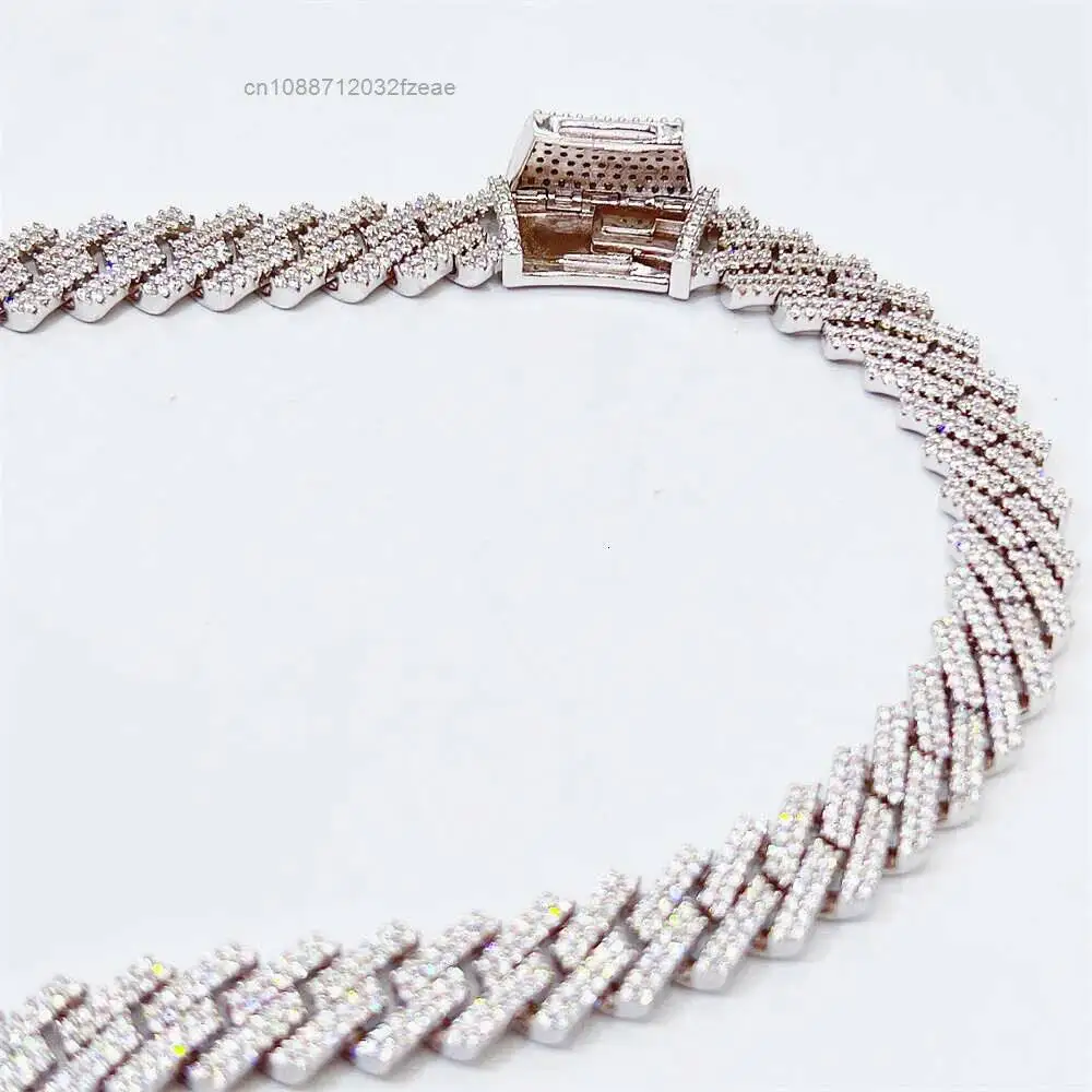Luxury Custom Lock 14mm Two Rows Moissanite Necklaces for Women Fantasy 925 Sterling Silver Vvs Moissanite Necklace.