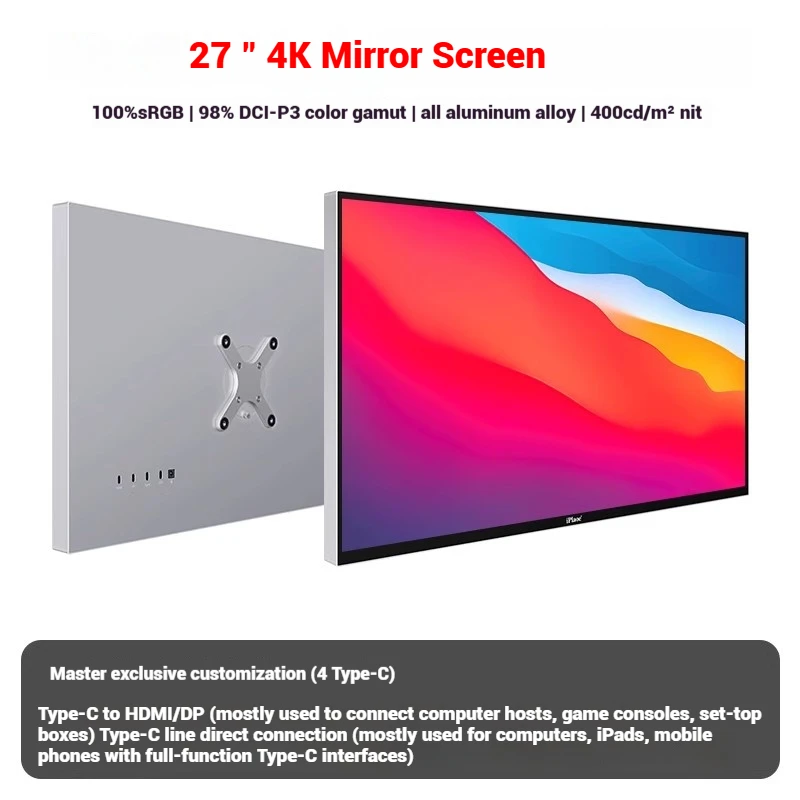 

27" 4K HDR600 IPS Display 98% DCI-P3 10-Bit Color 104% NTSC Adobe RGB 99% for Film Editing No Stand