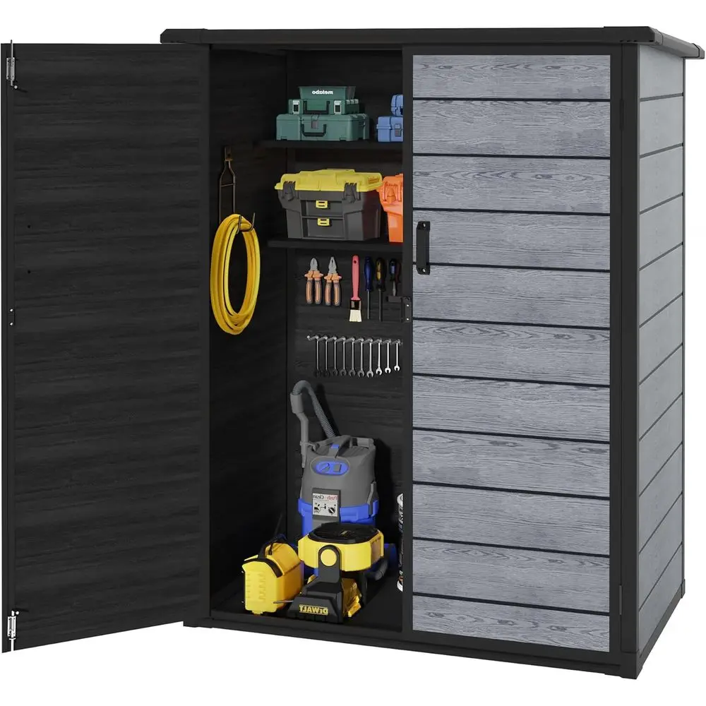 

5x3 ft Resin Outdoor Shed with 56.8 Cu.ft, Lockable Double Doors, Weatherproof for Garden & Patio Storage