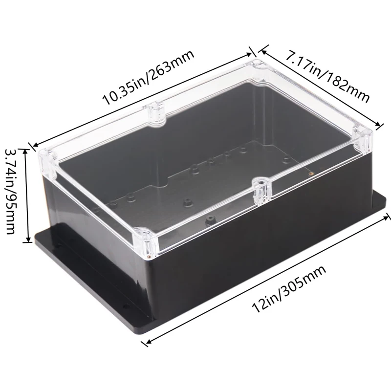 Clear Cover Black Junction Box Waterproof ABS Plastic Electrical Project Case Power Transparent Lid Project Box with Fixed Ear