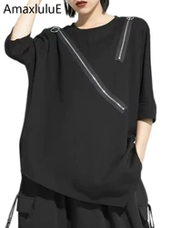 Amax luluE 2024 Korean Fashion Ladies Loose O Neck Tee Shirts Womens Casual Classic Punk Luxury Vintage Oversized Cotton Clothes