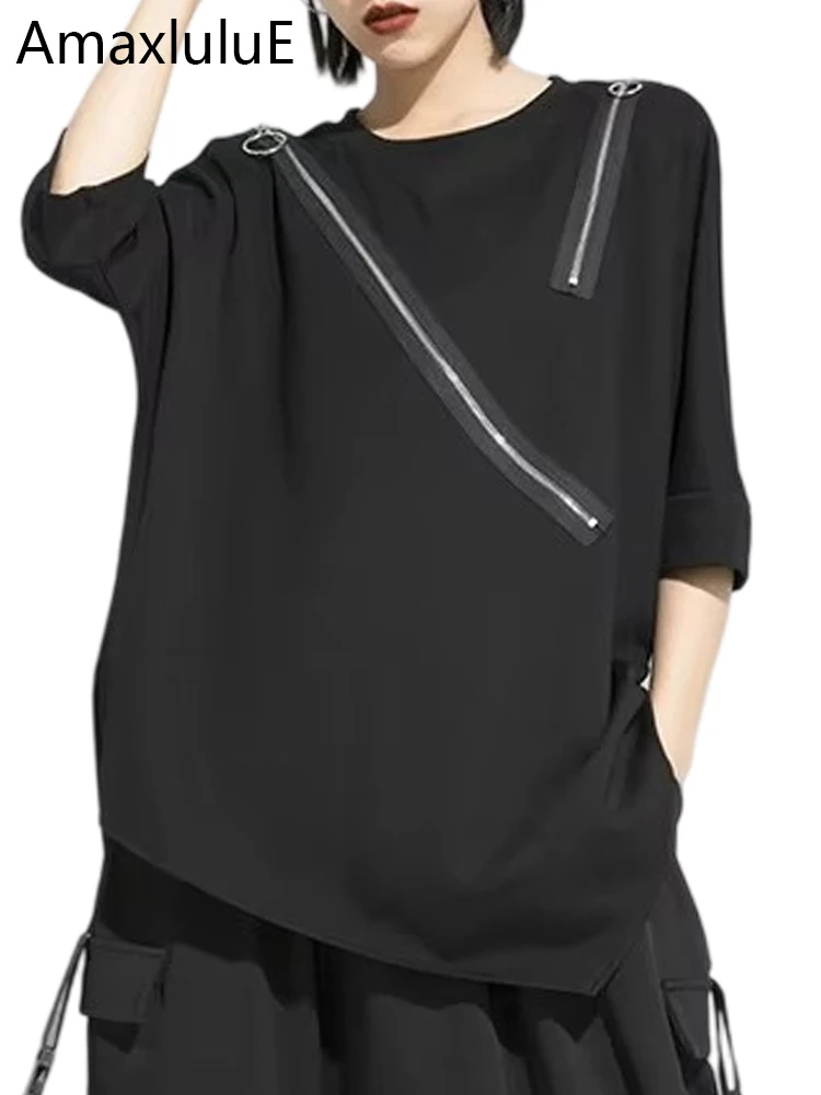 Amax luluE 2024 Koreańska moda damska Luźne koszulki z dekoltem w szpic Damskie Casual Classic Punk Luxury Vintage Oversized Cotton Clothes