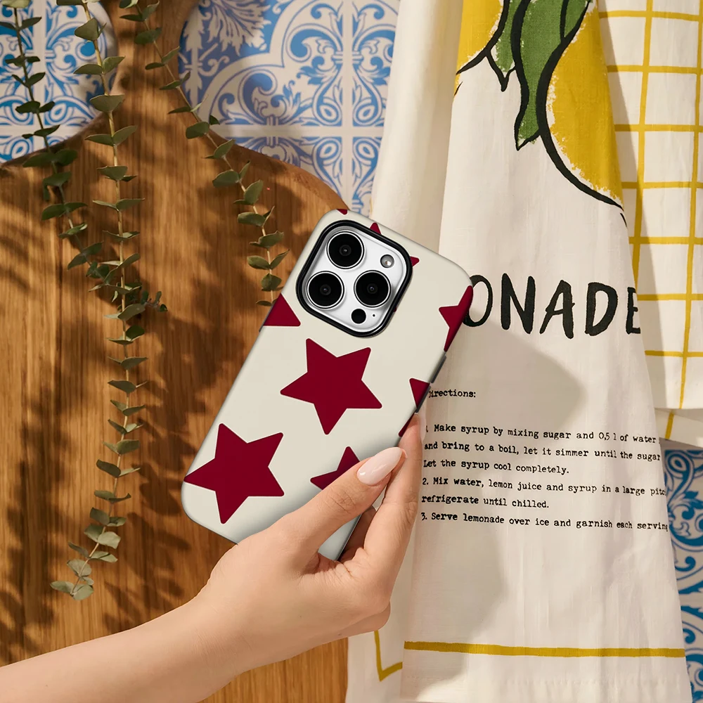 Cremerote Herz-Handyhülle für iPhone 16 15 14 13 12 11 X XS XR XSMAX 7 8 Pro Max Plus Doppelschichtige Rückseite