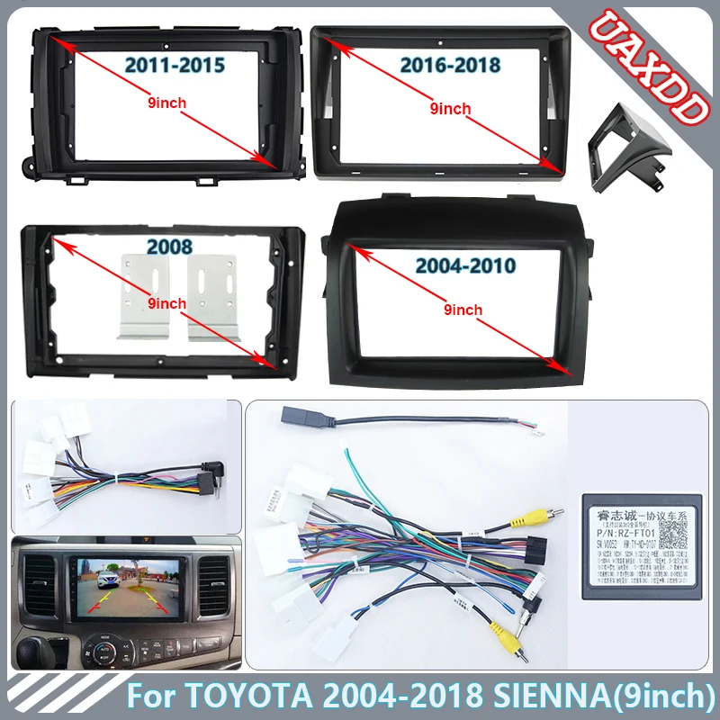 Para TOYOTA 2004-2018 SIENNA 9 pulgadas Radio de coche Android pantalla de audio estéreo reproductor de vídeo multimedia cables de navegación marco de arnés
