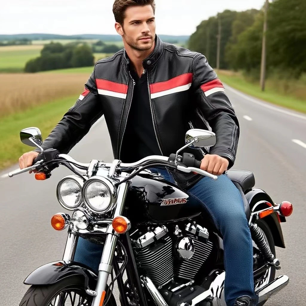 

Slim Patchwork Motorcycle Jacket Men PU Leather Windbreaker Jackets for Men Color-blocking Stand Collar Leather Motorbike Jacket