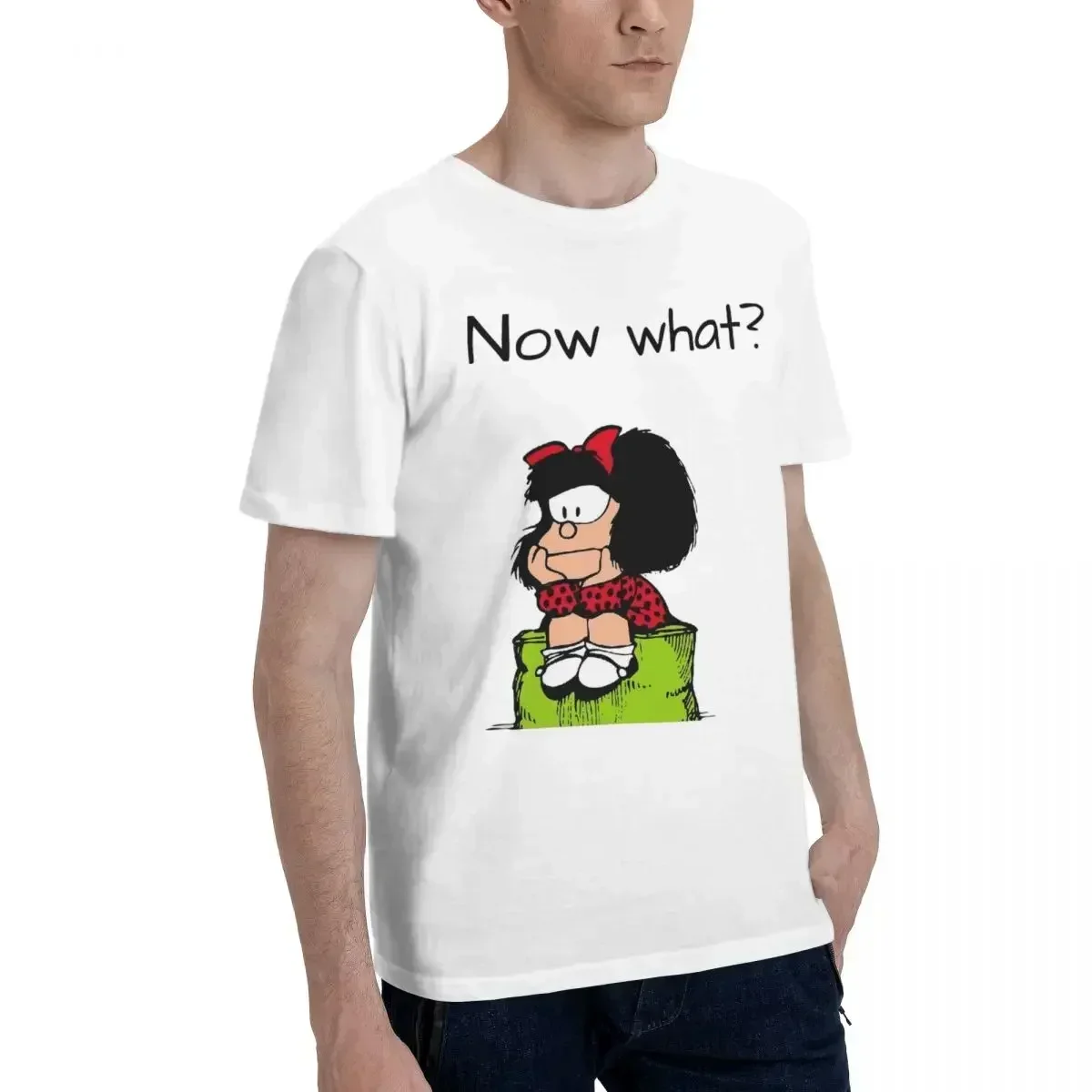 TShirt for Men Mafalda Thinking Cartoon Soft Casual Tee T Shirt High Quality Trendy Fluffy