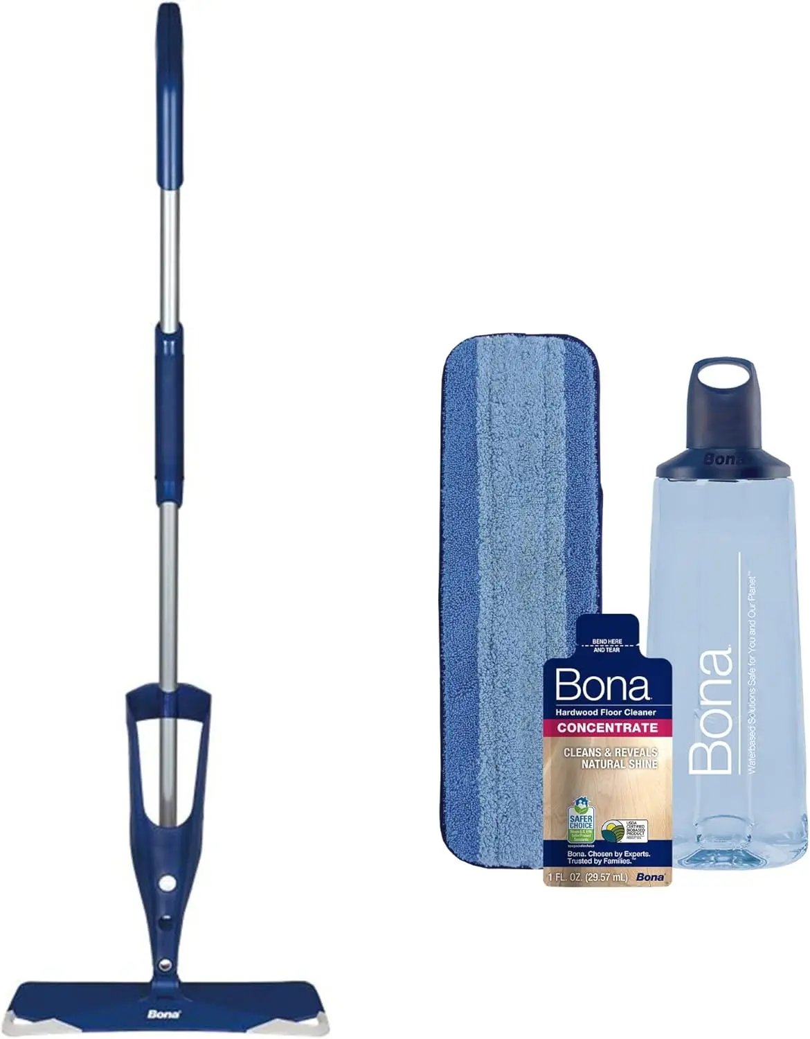 

Premium Hardwood Floor Spray Mop with Dual Zone Cleaning, Includes Concentrate and Washable Pad for Fast Cleanup