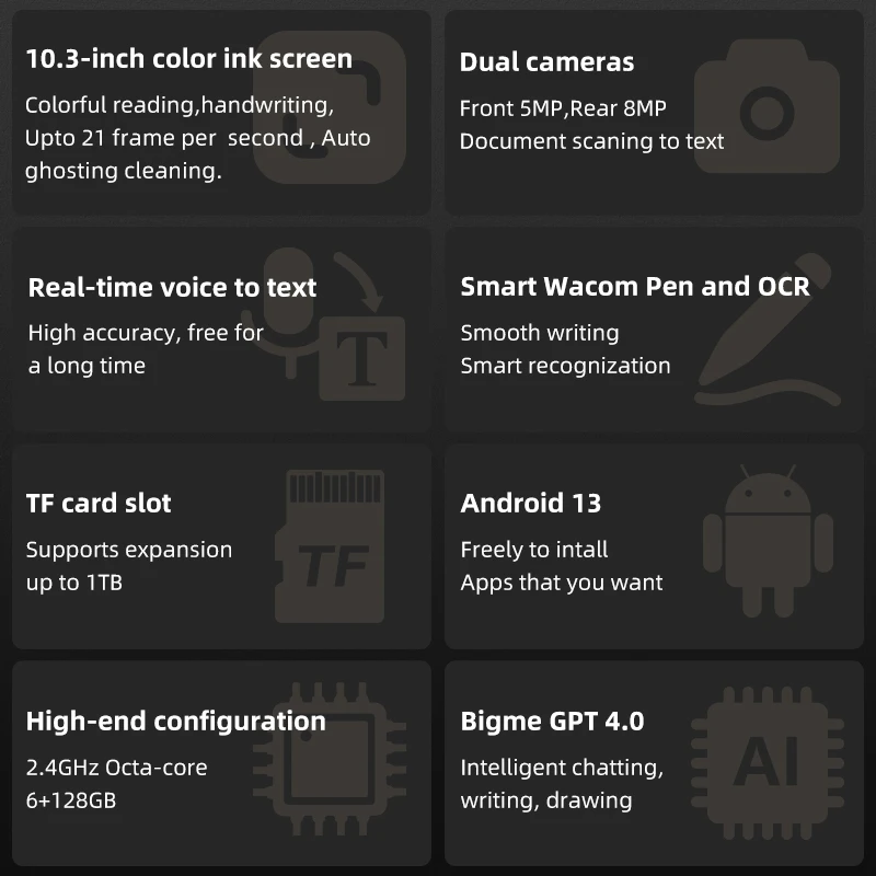 BigMe-InnoteX Color EInk Tablet, 10.3 ", Leitor de Livros Eletrônicos, E Ink Paper Tablet, Sistema Android Aberto, Suporte a Aplicativo Kindle