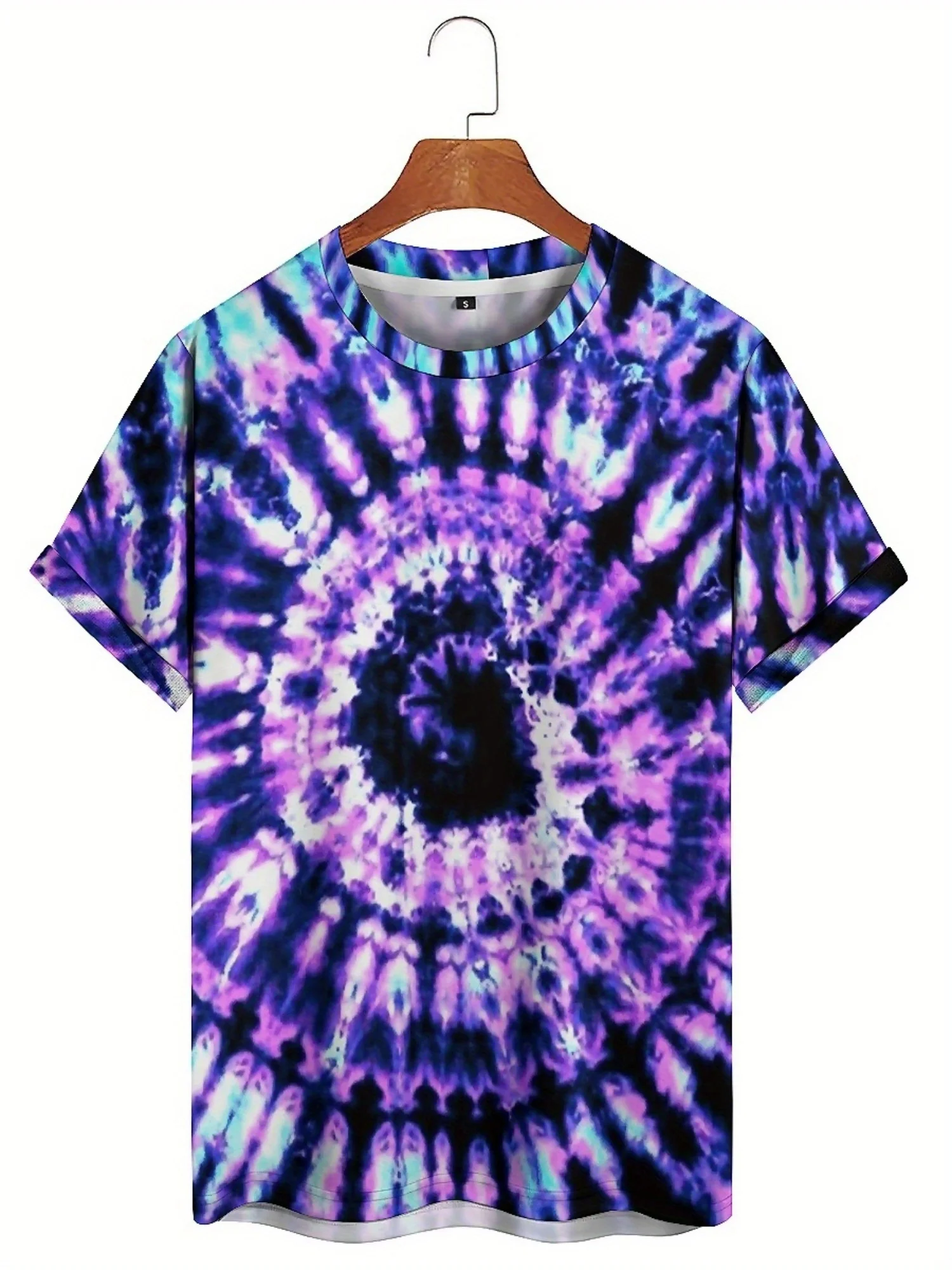 Men'S Plus Size Purple Tie-Dye 3D Print T-Shirt - Soft, Comfortable Polyester Fabric, Breathable &