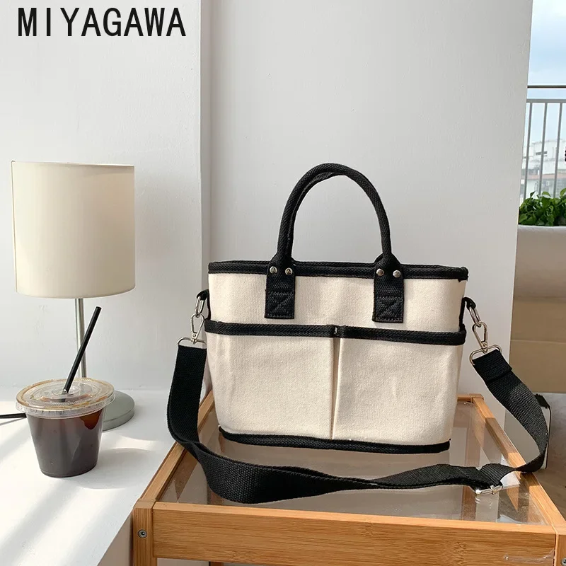 Commuter Large Capacity Tote Hand Bag Shoulder Crossbody Bolsos Mujer Canvas Bags Wide Strap Bolsa 2024 New Square Bolsas