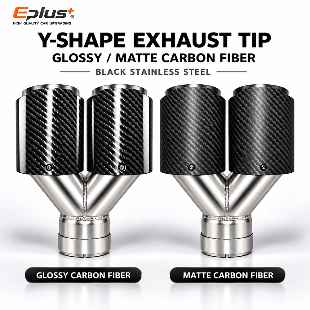 Y Shape Double Exit Carbon Fiber Glossy&Matte Universal Car Exhaust Muffler Tip Mufflers Nozzle Decoration Stainless Silver