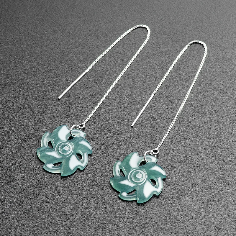 Pendientes de plata de ley S925 con diseño de jadeíta para mujer, aretes de plata de lámpara embutida verde, de gama alta joyería femenina, venta al por mayor, envío directo