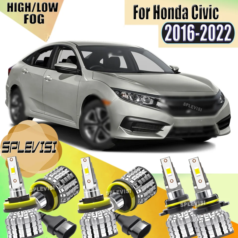 

All-Weather Applicable Car LED Headlight Foglight High Low Beam Foglight Bulbs For Honda Civic 2016 2017 2018 2019 2020-2022