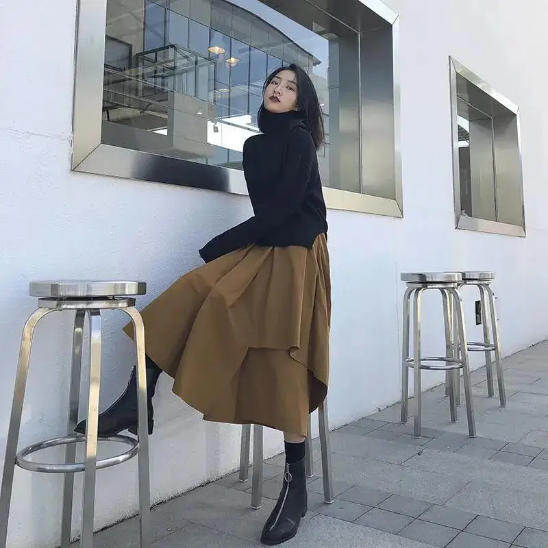 Women High Waist Irregular Fake Two Piece Skirt Pants Spring Summer Fashion Wide Leg Trousers Slim Fit Long Legs Flattering