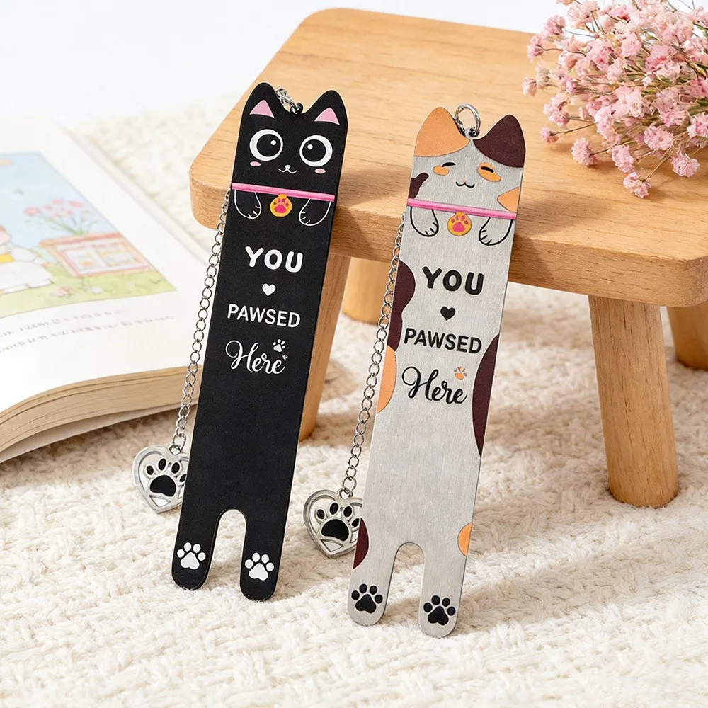 Cat Metal Bookmarks YOU PAWSED HERE with Cat Paw Charms Cat Lovers Book Fans Book Accessories Students School Supplies