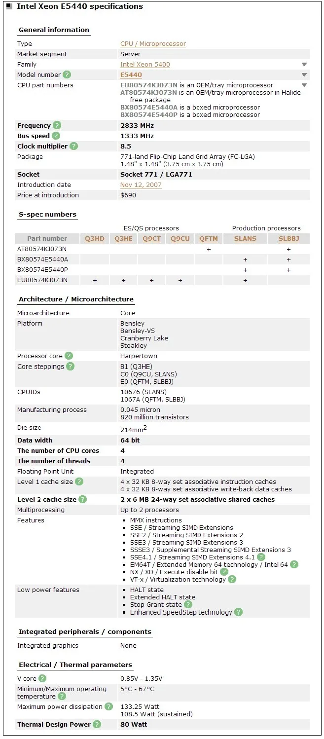 Intel Xeon E5440 2,83 GHz 12MB Quad-Core CPU Prozessor Arbeitet auf LGA775 motherboard