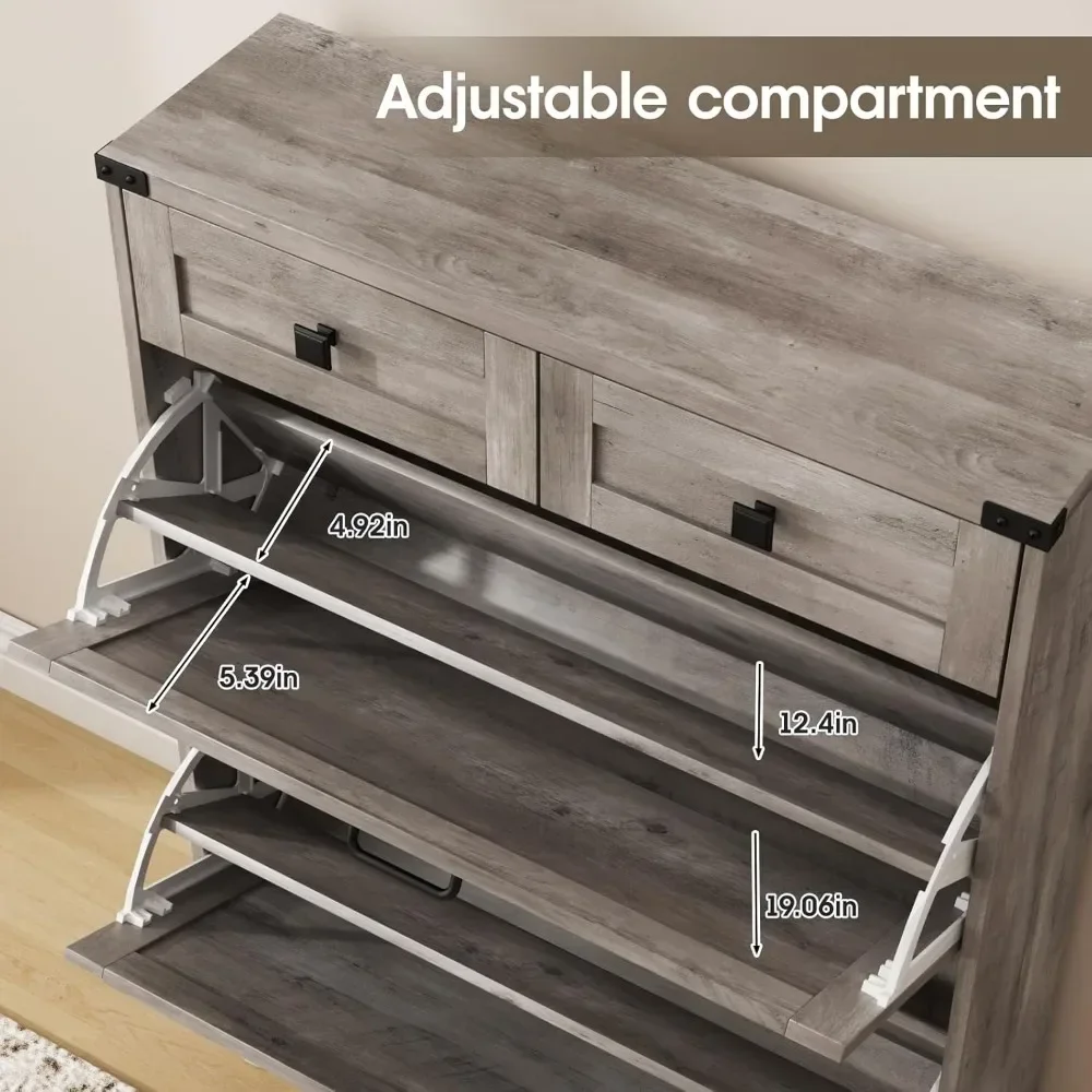 Shoe Storage Cabinet with 2 Flip Drawers & 2 Drawers,Shoe Cabinet Storage with Legs for Entryway,Freestanding image 3