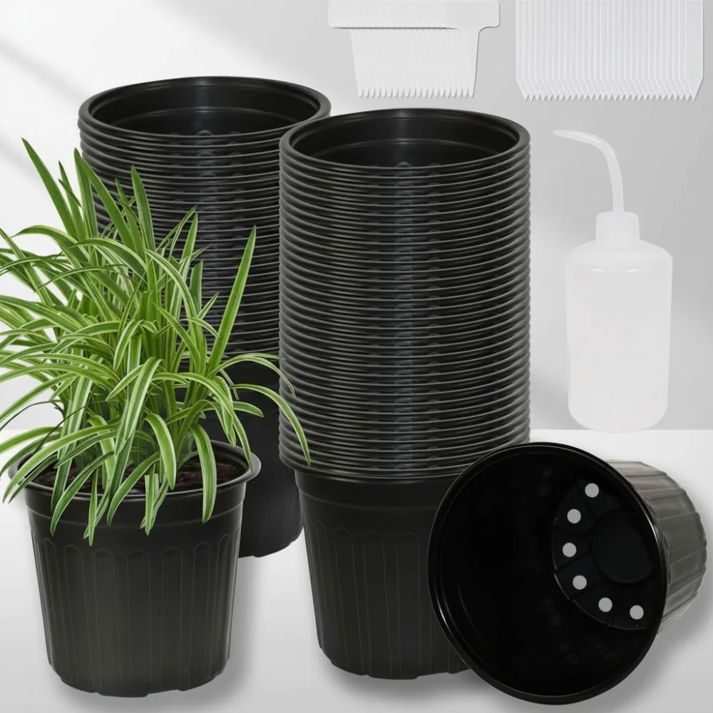 

60-Pack 2 Gallon Flexible Plant Pots with Labels, Thickened Soft Seed Starting Containers for Indoor Outdoor Gardening