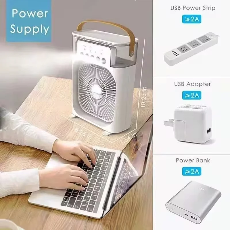 XIAOMI-ventilador portátil 3 en 1, humidificador con ajuste de aire, luz LED, aire acondicionado recargable por USB para el hogar, ventiladores hidratantes para oficina