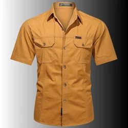 Men's Summer Short Sleeve Shirts Casual Work Cotton Slim Fit Shirt Male Tactical Tops Breathable Army Cargo Shirt M-6XL