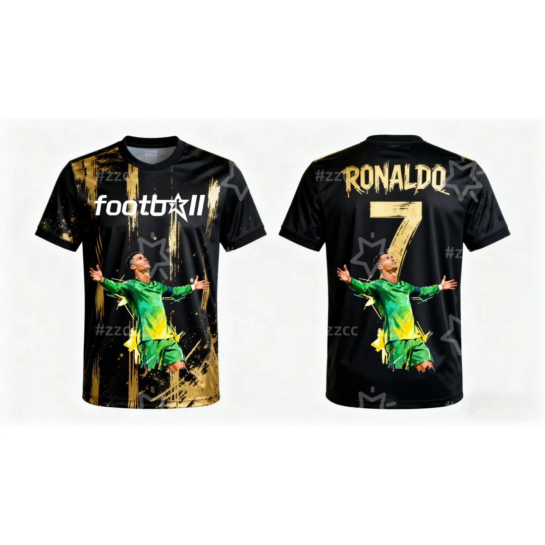 رونالدو لكرة القدم جيرسي رقم. 7 الكتابة على الجدران جيرسي مباراة جيرسي الخريف الرياضة الجافة بسرعة تي شيرت رجالي ملابس الأطفال المحملة Y2k #1