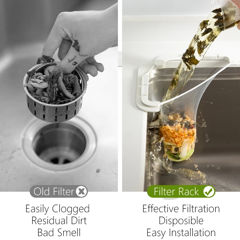 SHIMOYAMA Sponges Strainer Soup Filter Triangular Mesh Basket Sink Trash Net Mesh Holder Rack With Mesh Bags