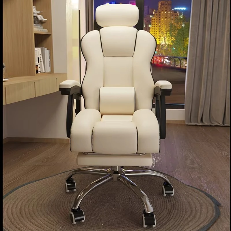 Luxury White Racing Office Chair Comfortable Boss Reclining Swivel Chair Executive Leather Ergonomic