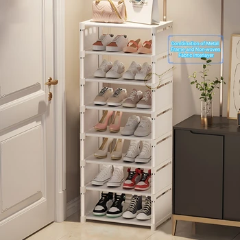 1pc 6/8 Schichten Schuh organisator, platzsparender Metallrahmen & Stoff Zwischen schicht Schuh regal, t1 Regal für Eingangs bereich Flur Wohnzimmer