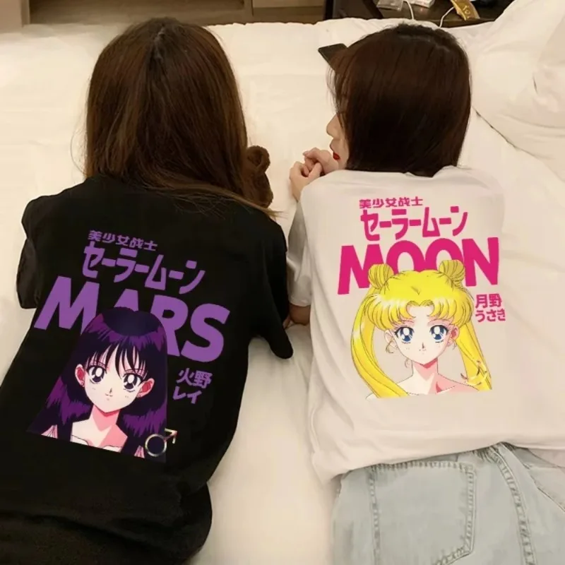 

MINISO Sailor Moon Usagi Short-sleeved T-shirt Spring and Autumn Cotton Loose Male and Female Best Friend Outfit Soft Breathable