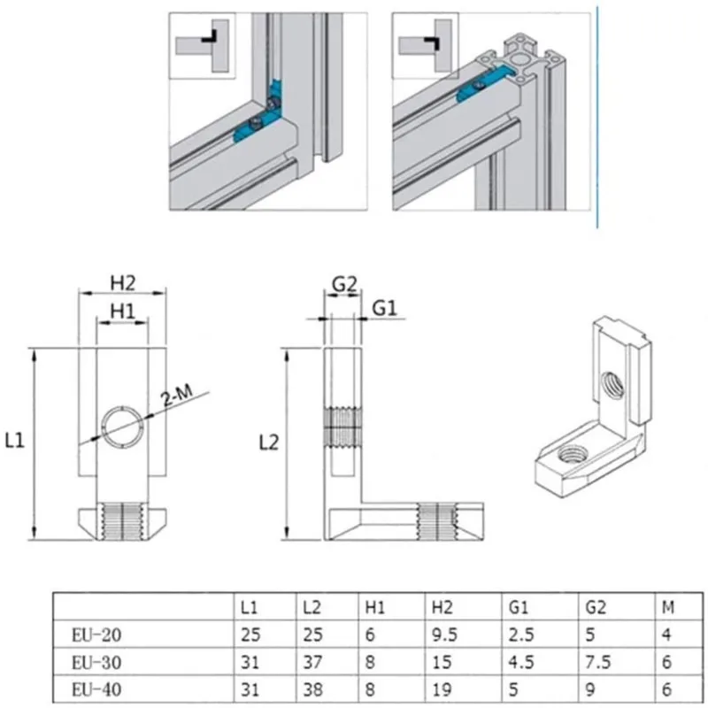 20pcs 2020 3030 4040 Series T Slot L-Shape Interior Corner Joint Bracket with Screws For Aluminum Profile EU Standard Silver
