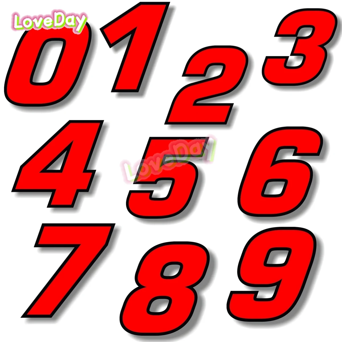 

Digital Racing Car Sticker Black (Red Outline) Quare Font Racing Number Sticker Vinyl Motorcycle Off-road Vehicle Sticker Decals