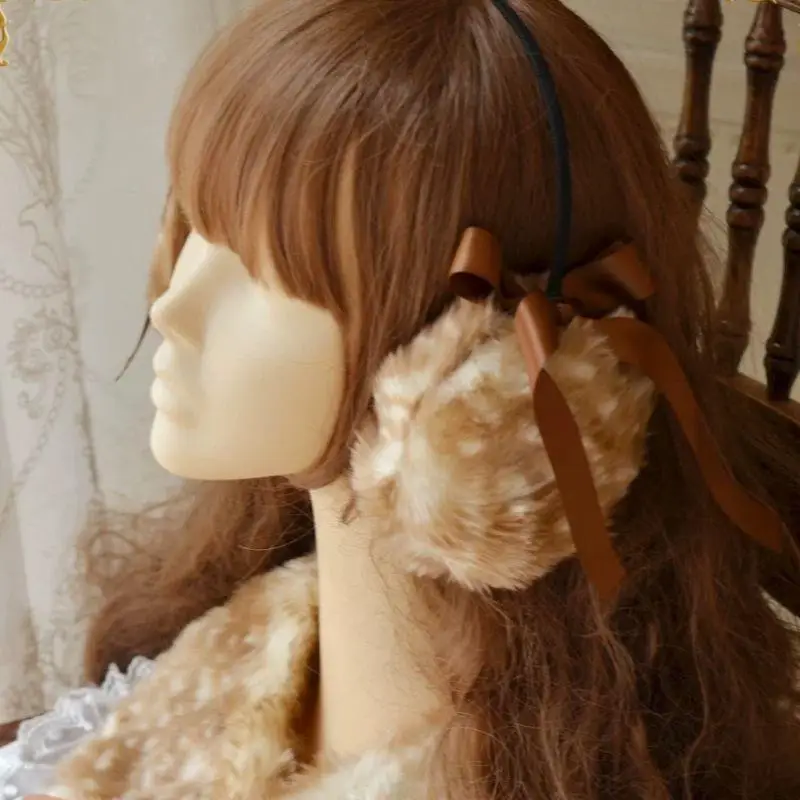 

Новый обруч для головы Лолиты Y2K, зимняя женская пушистая теплая повязка для волос, Рождество, Хэллоуин, вечеринка, косплей, уличная защита от холода, милые повязки на голову