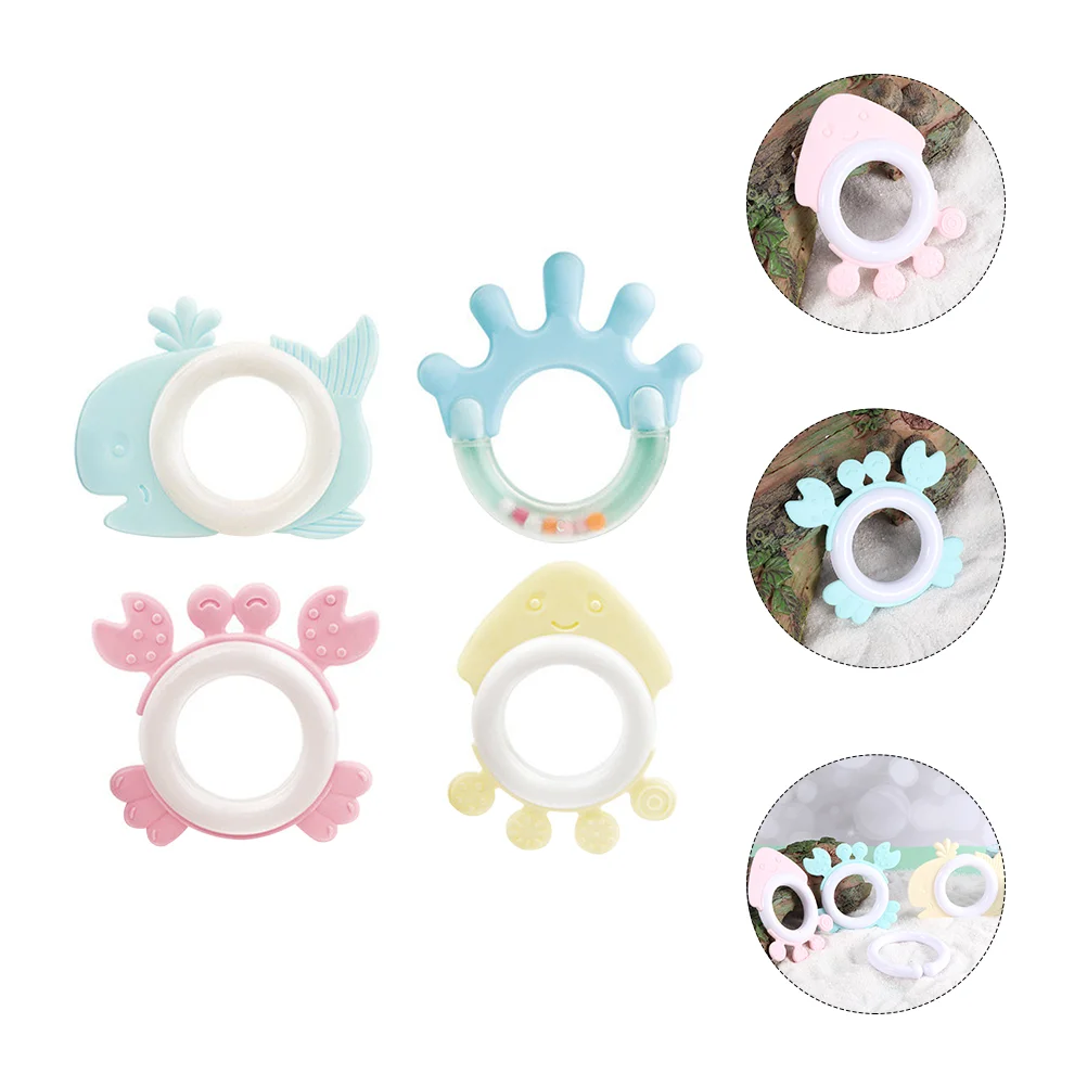 

4 Pcs Baby Teether Toys High Grade Plastic Safe Molar Grasp Rattle Shaker Infant Teethers Handled Teething Tactile