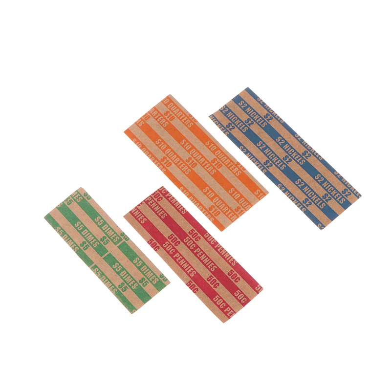 100Pcs Kraft Paper Coin Wrappers Assorted Bundle Flat Striped Coin Wrappers Color Coded Coin Counter Sorting Tubes Coin Rolls