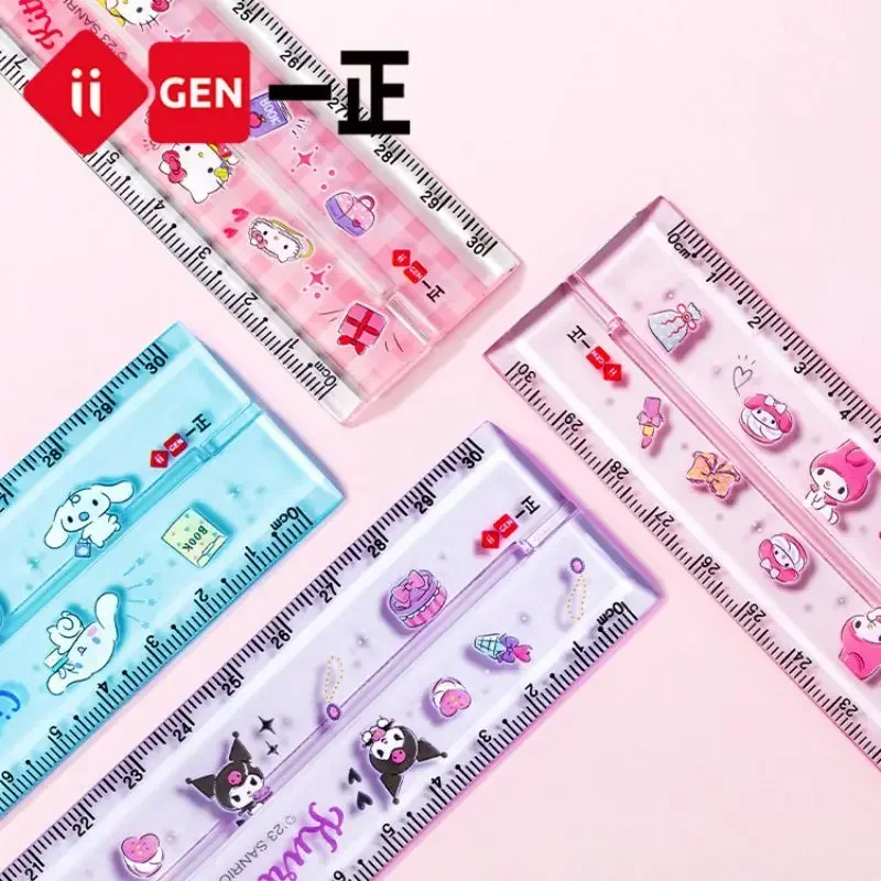 Sanrio Kuromi Image Rotating Folding Ruler 30cm Kawaii Cartoon Rulers for Student School Stationery Teacher Classroom Rewards